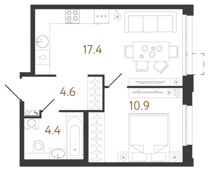 1-комнатная 37.3 м², 2 этаж, 9 551 672 руб.