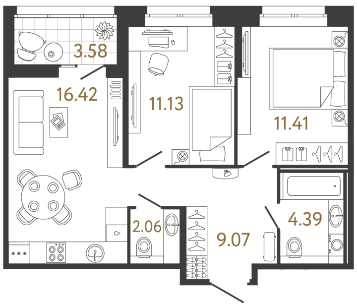 2-комнатная 54.48 м², 2 этаж, 12 384 889 руб.