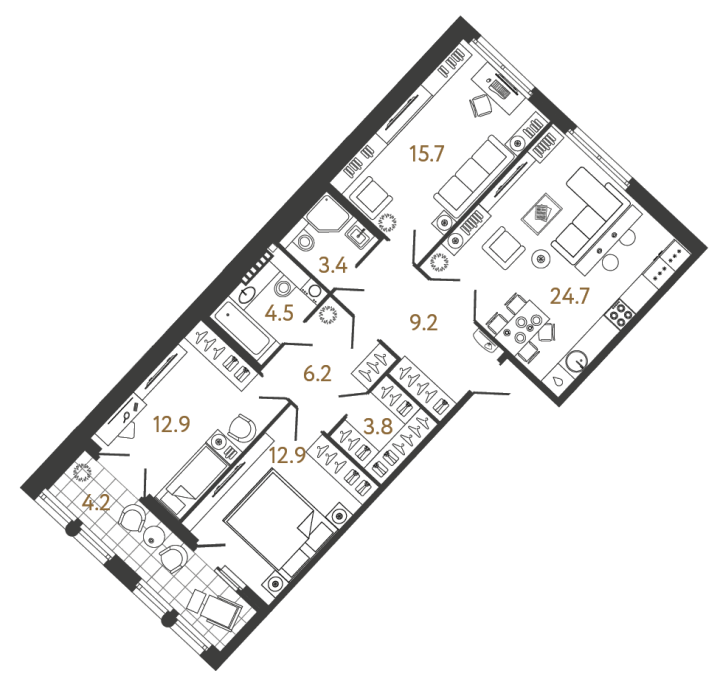 3-комнатная 93.3 м², 7 этаж, 45 788 908 руб.