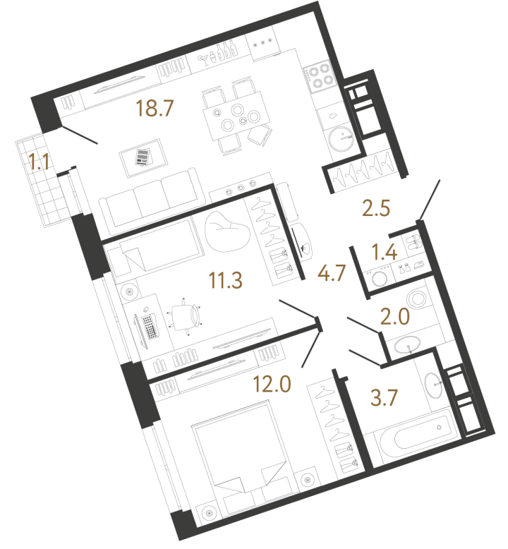 2-комнатная 56.3 м², 6 этаж, 18 747 799 руб.