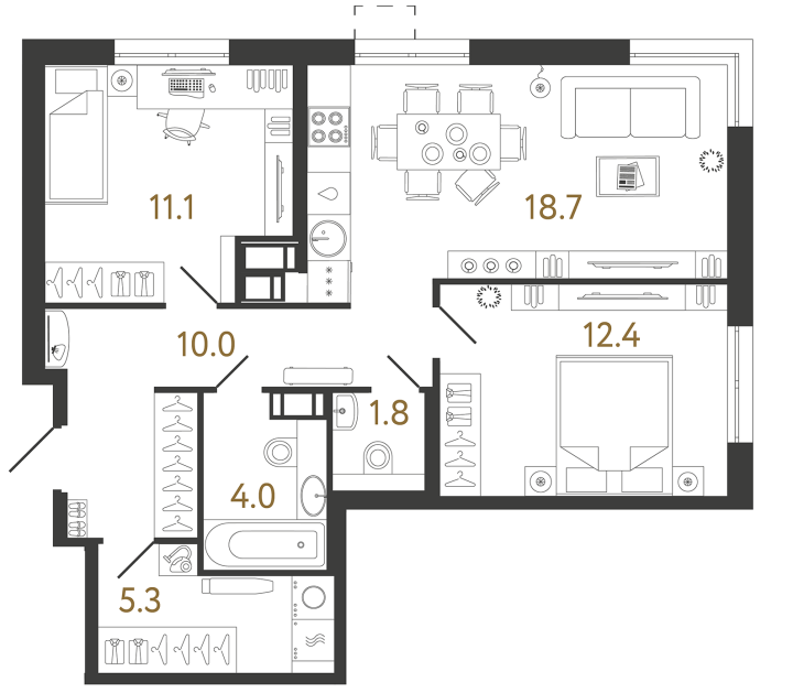 2-комнатная 63.3 м², 5 этаж, 18 080 056 руб.