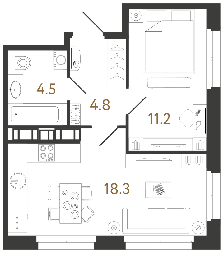 1-комнатная 38.8 м², 4 этаж, 13 350 000 руб.