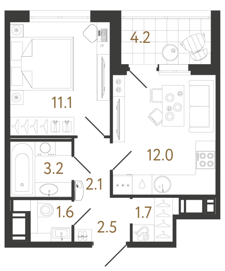 1-комнатная 34.2 м², 9 этаж, 15 763 608 руб.