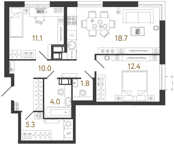 2-комнатная 63.3 м², 10 этаж, 18 431 504 руб.