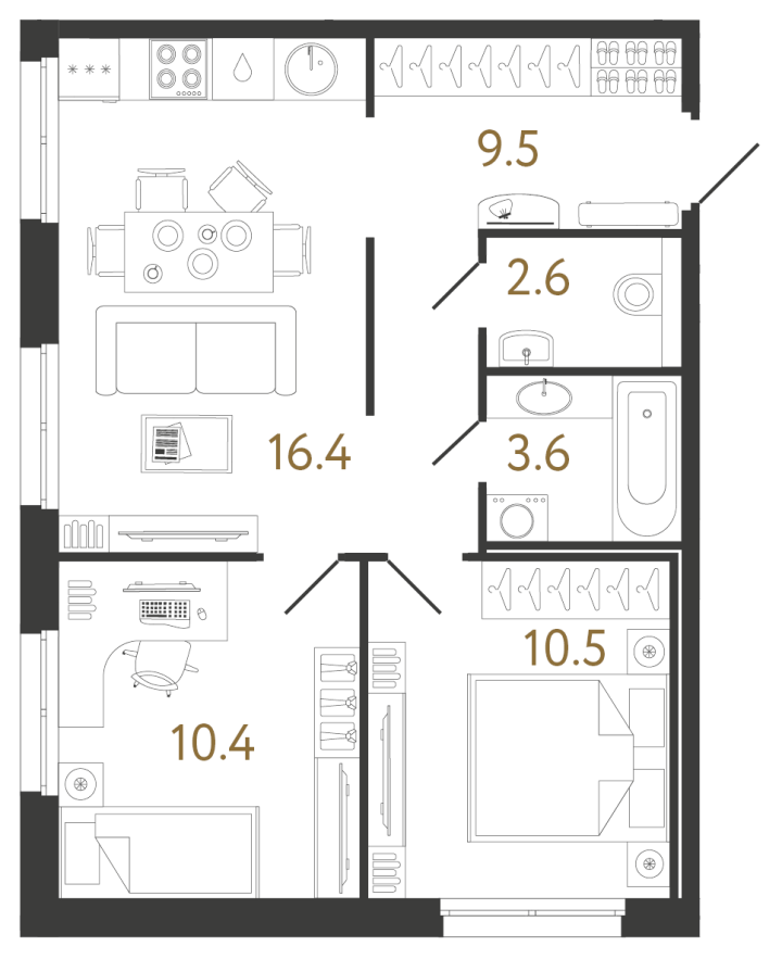 2-комнатная 53 м², 2 этаж, 12 679 566 руб.