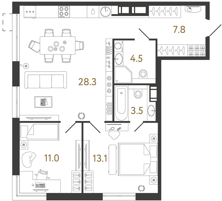 2-комнатная 68.2 м², 5 этаж, 16 417 370 руб.