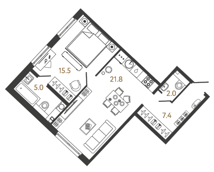 1-комнатная 51.7 м², 3 этаж, 26 877 490 руб.