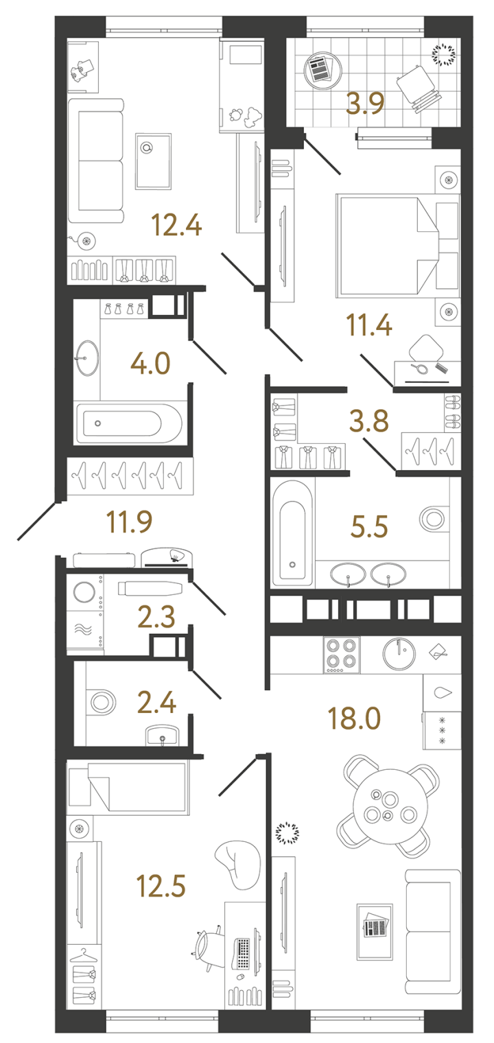 3-комнатная 84.2 м², 6 этаж, 22 228 926 руб.