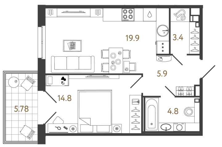 1-комнатная 48.5 м², 2 этаж, 32 737 500 руб.