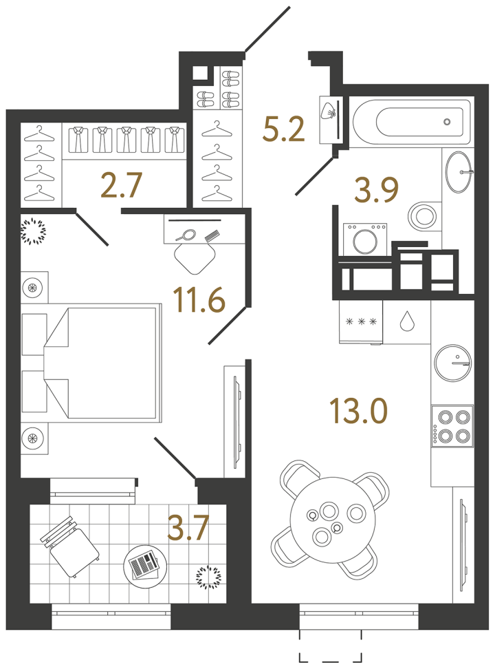 1-комнатная 36.4 м², 17 этаж, 11 396 811 руб.