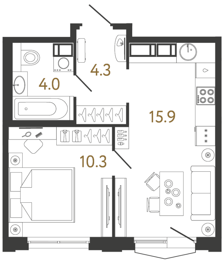 1-комнатная 34.5 м², 5 этаж, 10 670 298 руб.