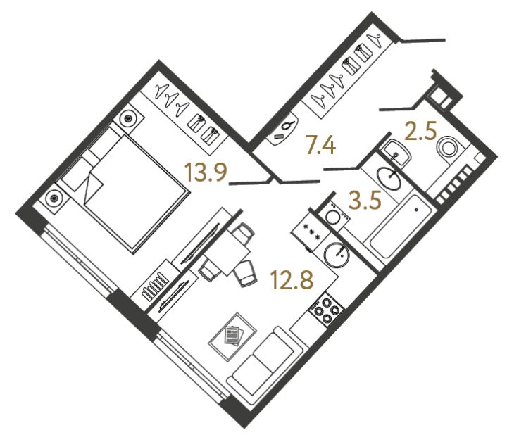 1-комнатная 40.1 м², 5 этаж, 22 701 017 руб.