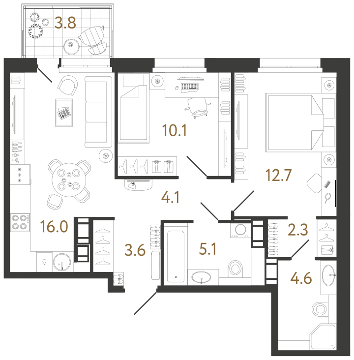 2-комнатная 58.5 м², 8 этаж, 21 400 803 руб.