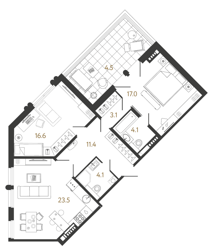 2-комнатная 79.8 м², 6 этаж, 52 945 947 руб.