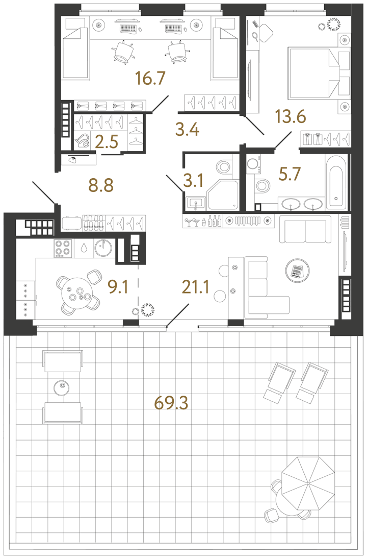 3-комнатная 84 м², 5 этаж, 52 857 000 руб.