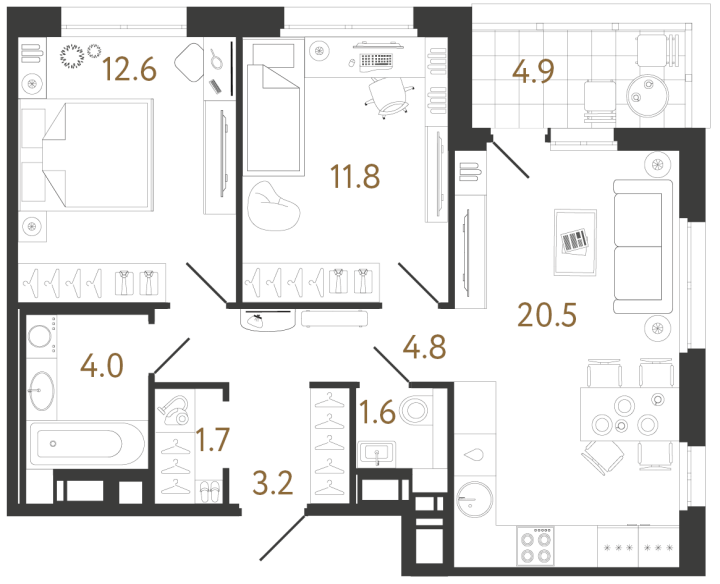 2-комнатная 60.2 м², 5 этаж, 21 265 542 руб.