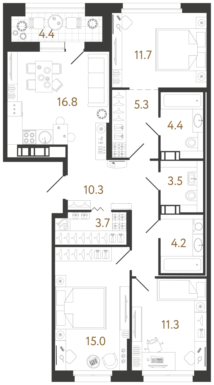 3-комнатная 86.2 м², 9 этаж, 31 011 364 руб.