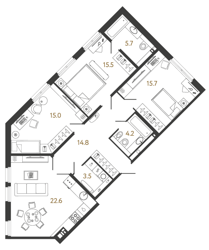 3-комнатная 97 м², 2 этаж, 39 889 667 руб.