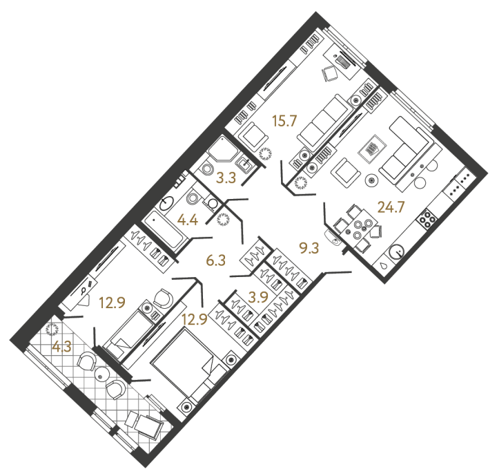 3-комнатная 93.4 м², 4 этаж, 43 650 000 руб.
