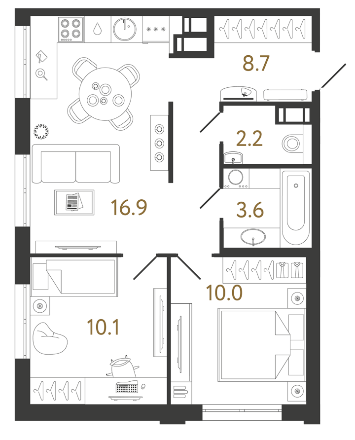 2-комнатная 51.5 м², 11 этаж, 14 690 354 руб.