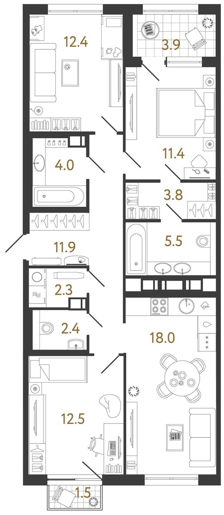 3-комнатная 84.2 м², 11 этаж, 23 325 236 руб.