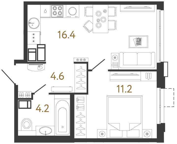 1-комнатная 36.4 м², 6 этаж, 10 332 799 руб.