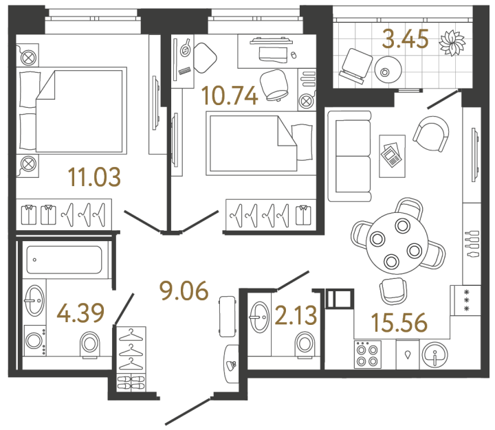 2-комнатная 52.69 м², 4 этаж, 13 277 898 руб.