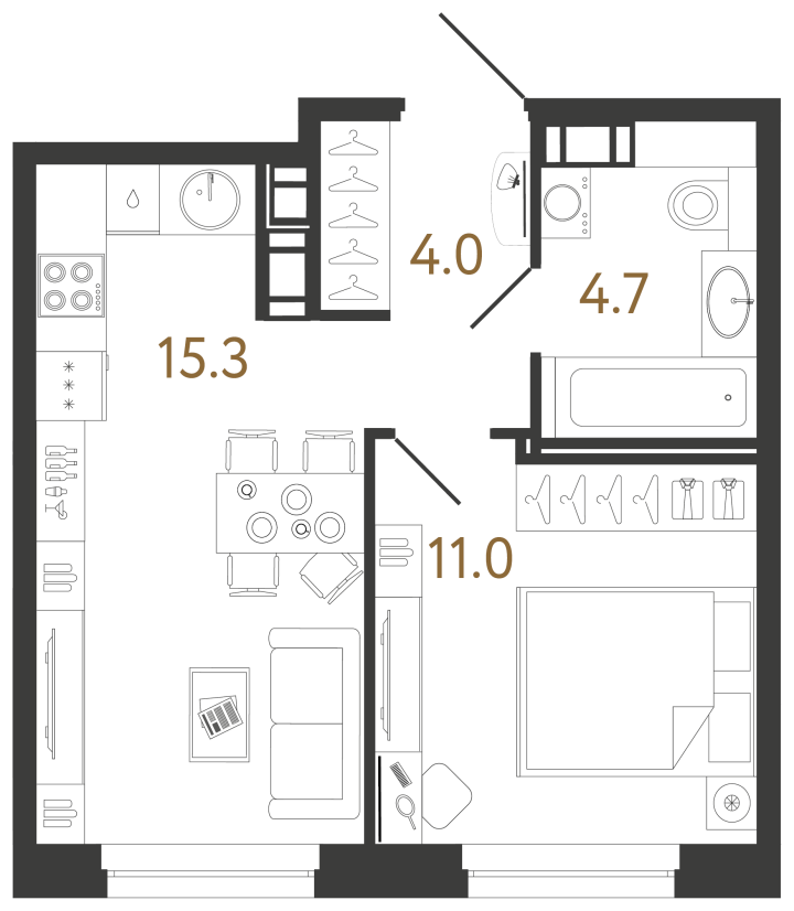 1-комнатная 35 м², 6 этаж, 12 600 000 руб.