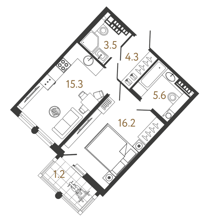 1-комнатная 44.9 м², 7 этаж, 25 034 290 руб.