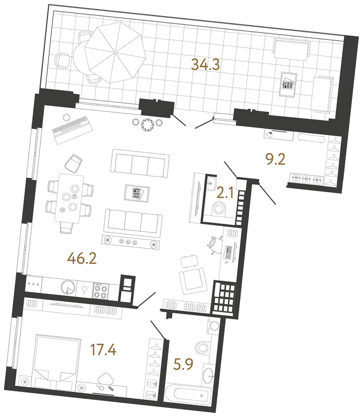 1-комнатная 80.8 м², 9 этаж, 50 904 000 руб.