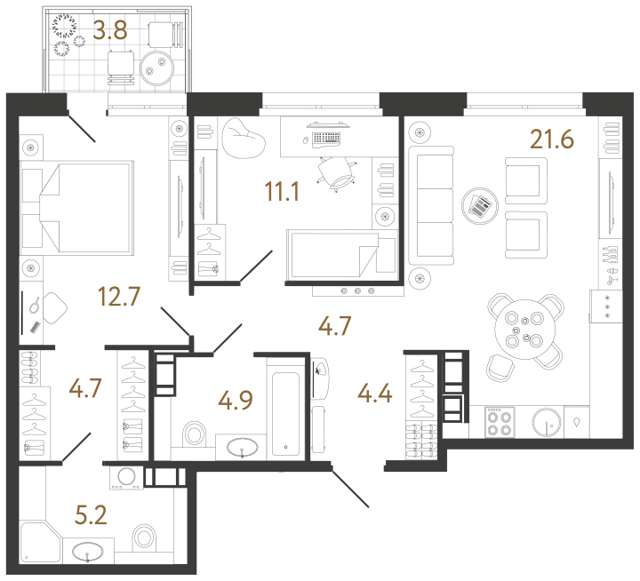 2-комнатная 69.3 м², 5 этаж, 21 183 721 руб.