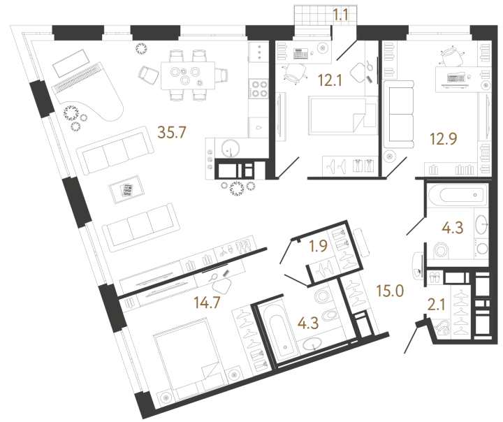 3-комнатная 103 м², 6 этаж, 31 643 330 руб.