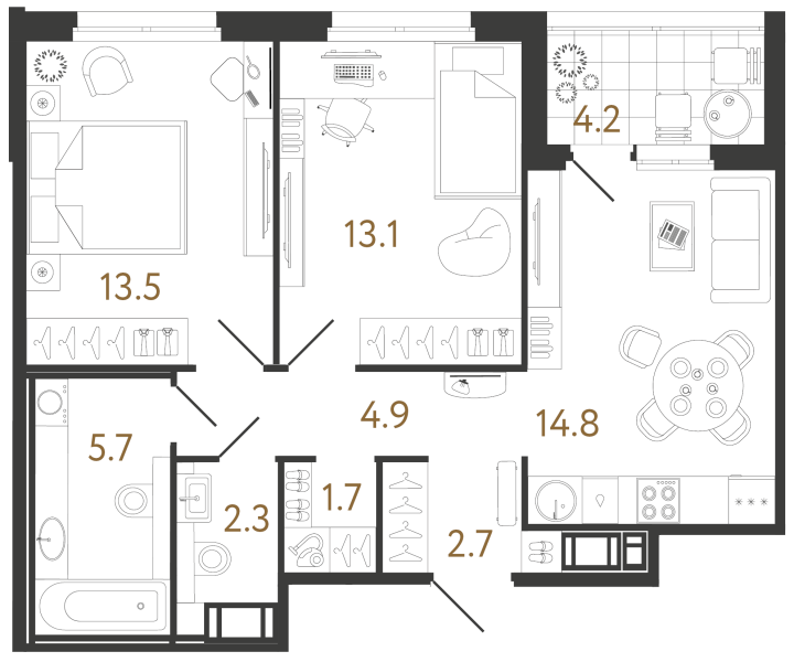 2-комнатная 58.7 м², 3 этаж, 18 964 438 руб.