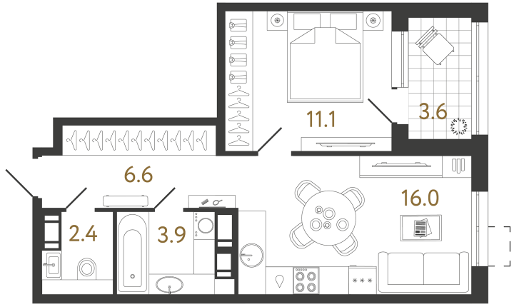 1-комнатная 40 м², 4 этаж, 13 012 236 руб.