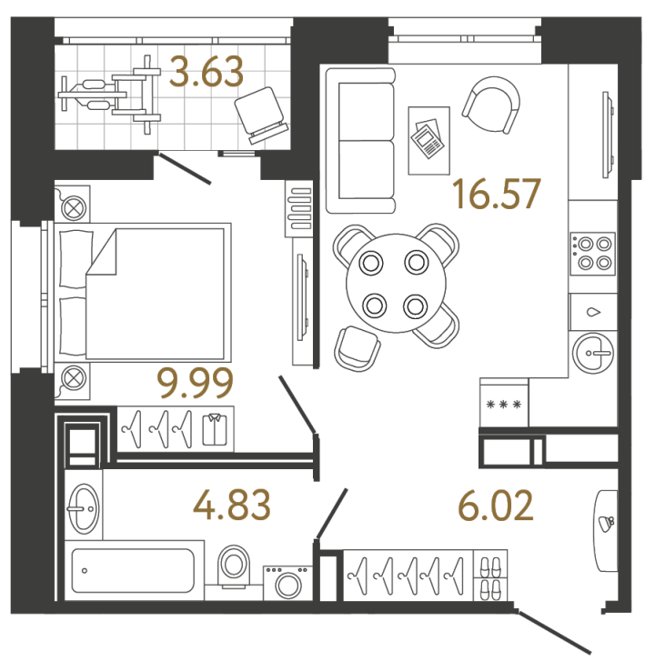 1-комнатная 37.41 м², 3 этаж, 9 127 918 руб.