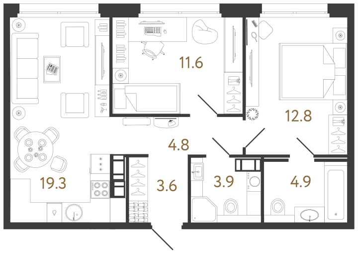 2-комнатная 60.9 м², 5 этаж, 19 838 096 руб.