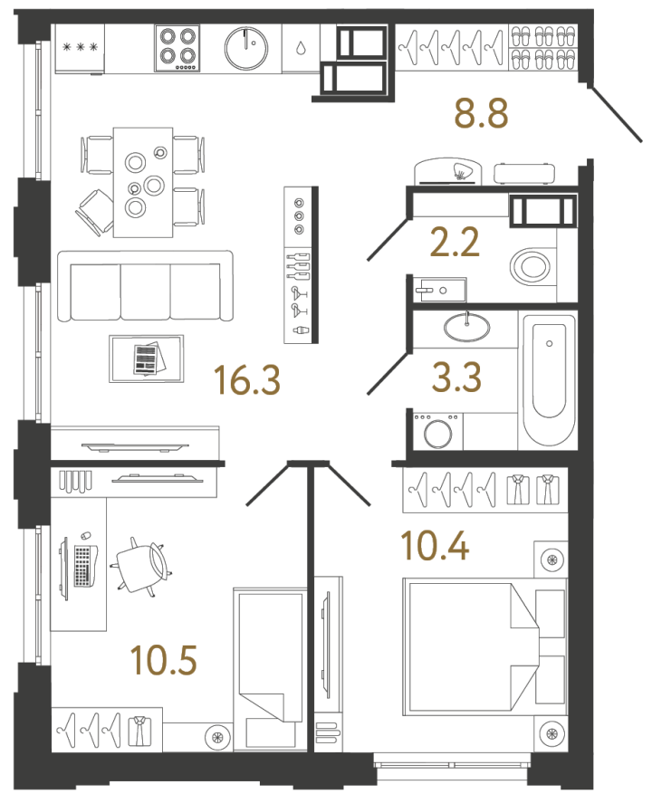 2-комнатная 51.5 м², 4 этаж, 15 175 351 руб.