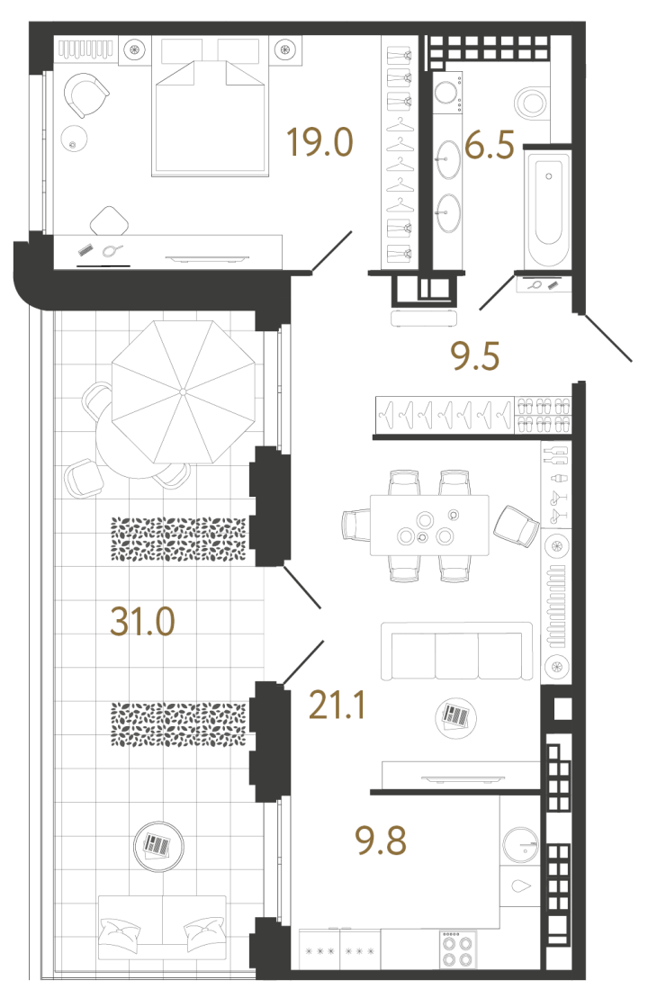 2-комнатная 65.9 м², 9 этаж, 41 517 000 руб.