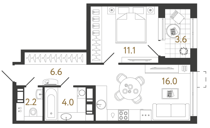 1-комнатная 39.9 м², 4 этаж, 12 979 705 руб.