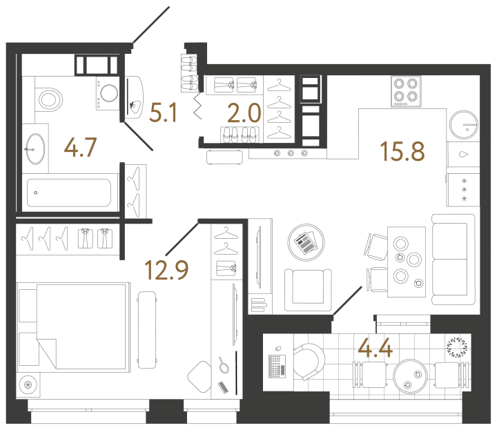 1-комнатная 40.5 м², 11 этаж, 16 060 563 руб.