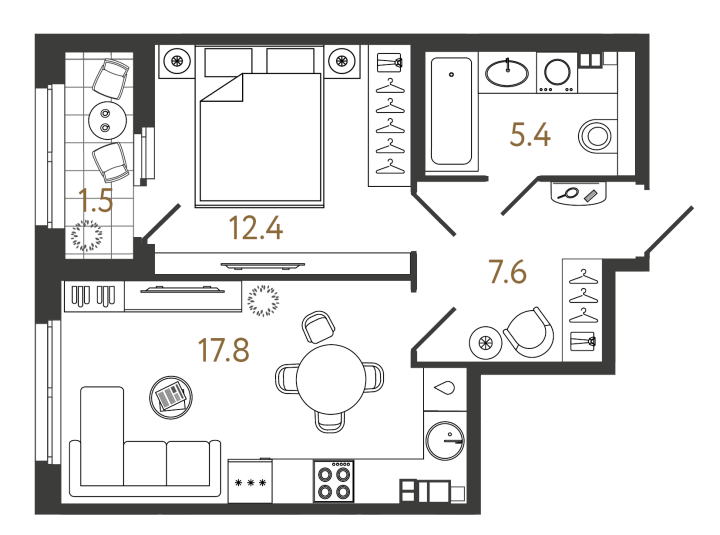 1-комнатная 43.2 м², 3 этаж, 26 000 000 руб.