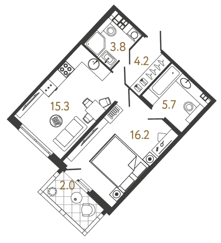 1-комнатная 45.2 м², 4 этаж, 23 418 597 руб.