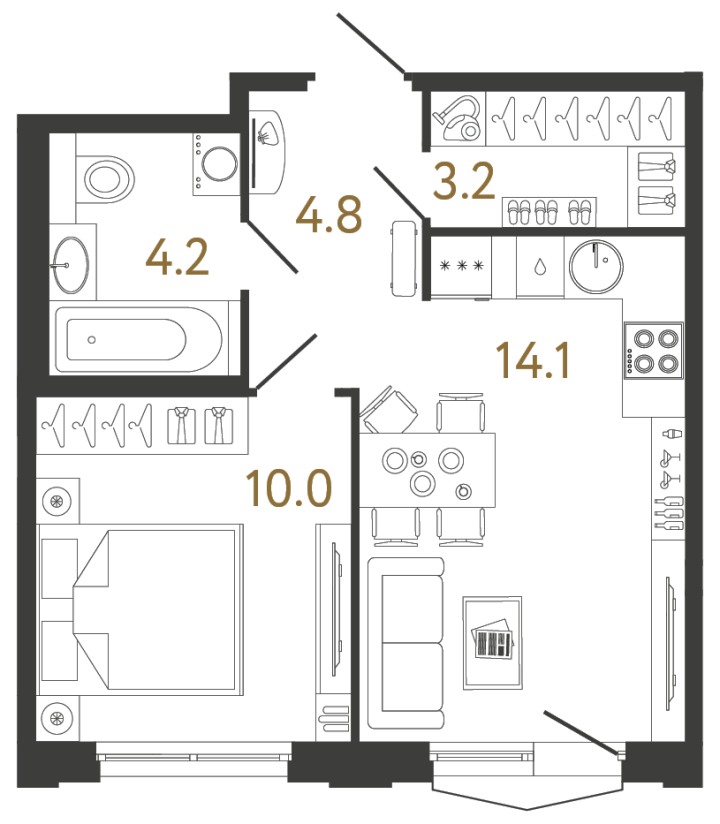 1-комнатная 36.3 м², 3 этаж, 10 772 315 руб.