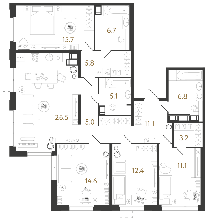 4-комнатная 124 м², 23 этаж, 34 277 828 руб.