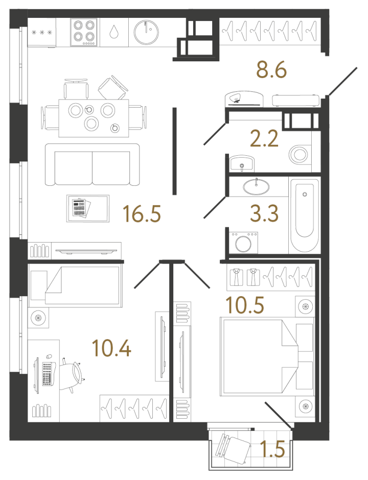 2-комнатная 51.5 м², 7 этаж, 13 794 363 руб.