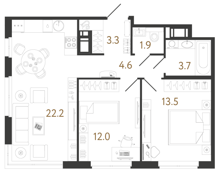 2-комнатная 61.2 м², 9 этаж, 24 434 039 руб.