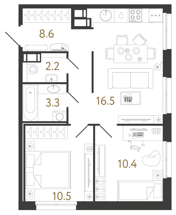 2-комнатная 51.5 м², 10 этаж, 13 930 956 руб.