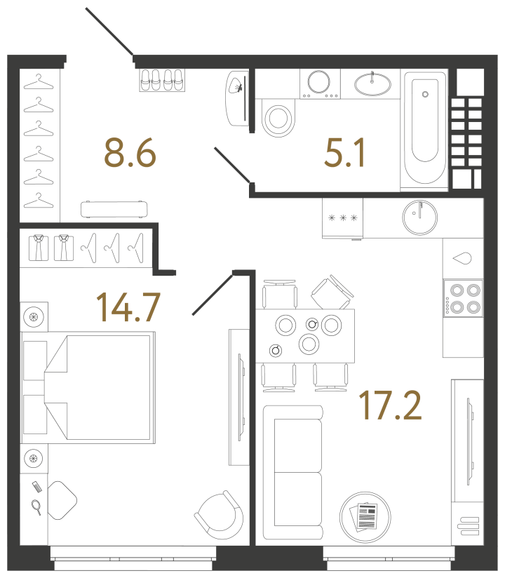 1-комнатная 45.6 м², 7 этаж, 28 728 000 руб.