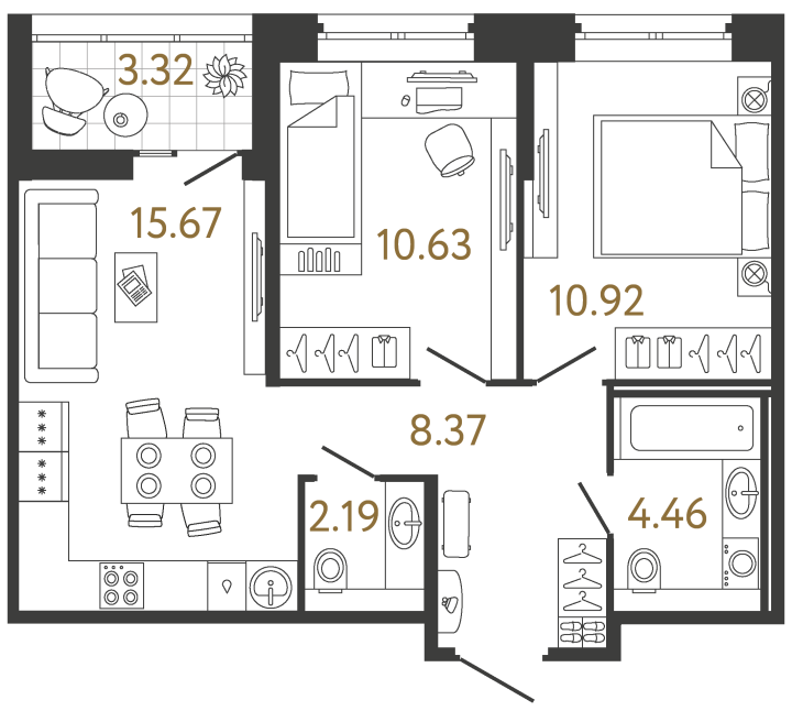 2-комнатная 52.24 м², 2 этаж, 12 242 982 руб.