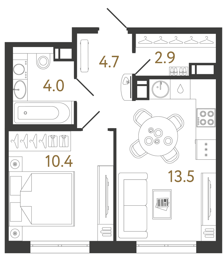 1-комнатная 35.5 м², 16 этаж, 11 632 963 руб.